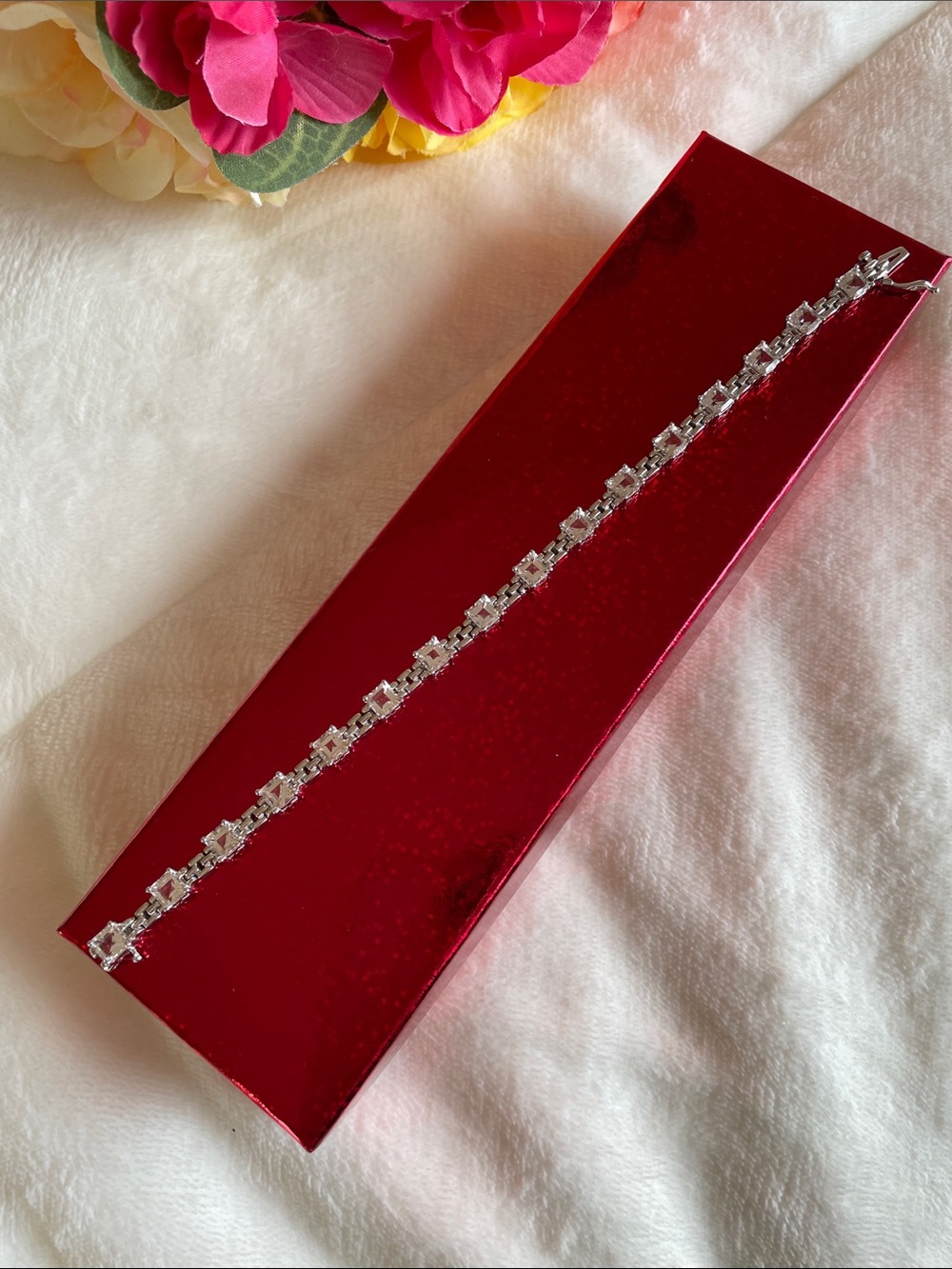 Vintage 925 Sterling Silver Baguette Tennis Bracelet Cubic Zirconia